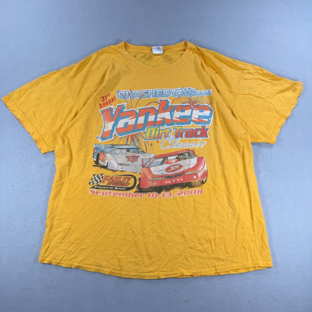 Vintage 2008 Yankee Dirt Track Classic Farley Speedway Racing T-Shirt XL Yellow